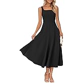 MEROKEETY Women's 2026 Summer Sleeveless Midi Dress Square Neck Smocked Flowy A Line Beach Dresses