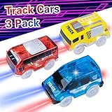Track Replacement Car ( 3 Pack), Electric Light up Auto Bus, Blue Police Car with LED Lights, Truck Toy Compatible with Most Racing Tracks, Gift for 3 4 5 6 7 Year Old Boys and Girls