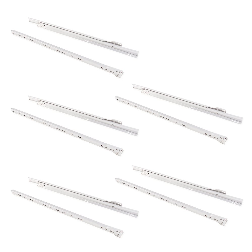 Emuca - Drawer runners 550mm (21,6 inch) with partial extension in white colour, set of 5 sliders for drawer