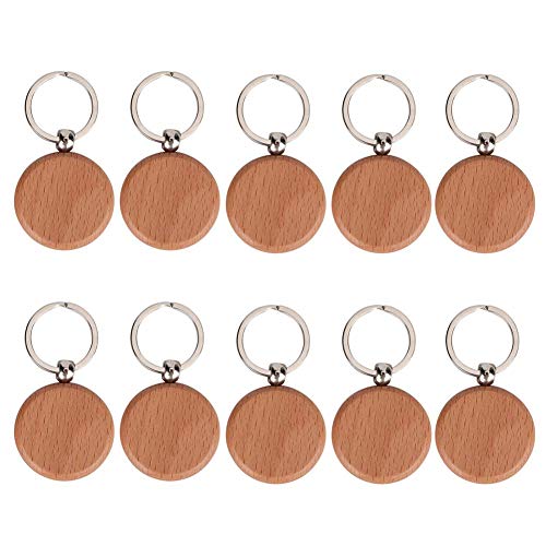 Fdit 10Pcs Blank Wooden Key Chain Key Tags Personalized Keychains Blank Keyrings DIY Clothing Bag Decoration(4CM)