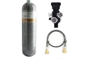 Gurlleu Carbon Fiber Air Tank, 30 Cu Ft / 4500 PSI, CE Approved, PCP Paintball Compressed Air System with Regulator Valve (Empty Bottle) (Dual Gauges Set)