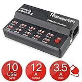 Solarice 60W 10-Port Family-Sized Desktop USB Rapid Charger Smart USB Ports with Auto Detective Technology Black