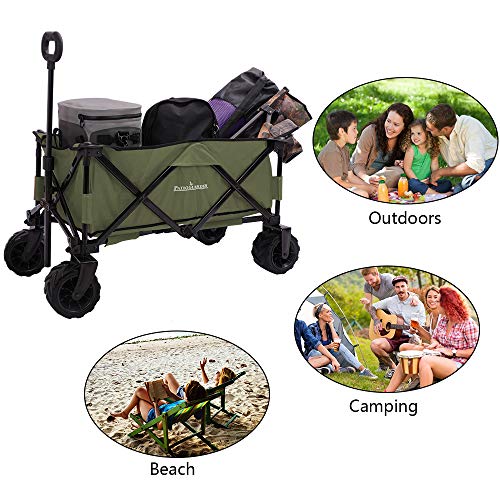 PATIO GUARDER Folding Collapsible Wagon Cart, All Terrain Utility Wagon, Heavy Duty Outdoor Garden Wagon with wheels - Perfect Use for Camping, Shopping, Picnic, Sports, Army Green