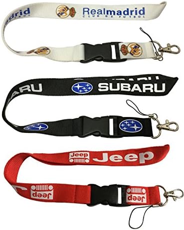Set White Real Madrid &amp; Black Subaru &amp; Red Jeep Auto Lanyard Workout Gear Office And Auto Car Keychain Accessories Motorbike Superbike Lanyard With Webbing Strap Quick Release Buckle