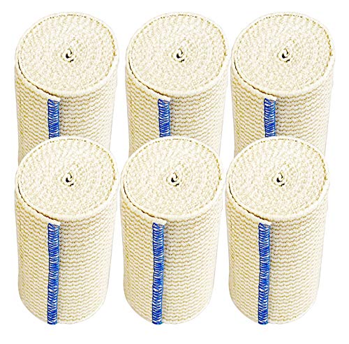 NexSkin Elastic Compression Wrap (4" Wide, 6 Pack) with Hook and Loop Fasteners at Both Ends | Stretch Cotton Athletic Bandage Roll | Support & First Aid for Sports, Medical, and Injury Recovery