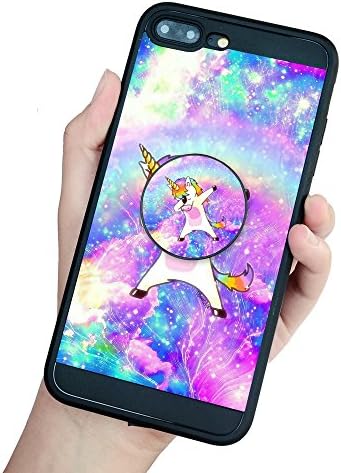iPhone 7 plus Case, iPhone 8 plus Case for Girls and Pop Out Stand, [Anti-Slip] Shock Absorbing Soft Silicone and Cute Cartoon Kickstand Grip Protective Case for iPhone 7/8plus 5.5 Purple Rock Unicorn