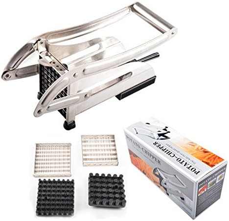 Narata Manual Stainless Steel French Fries Potato Chips Strip Cutter with 2 Cutting Blades