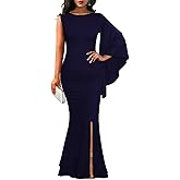 Women's Elegant One Bell Sleeve Side Split Bodycon Long Formal Evening Dress