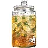 3 Gallon Classic Glass Ice Cold Beverage Drink Dispenser - With Glass Air Tight Lid - 100% Leak Proof Spigot - Wide Mouth Easy Filling For Outdoor, Parties & Daily Use (3-Gallon Clear)