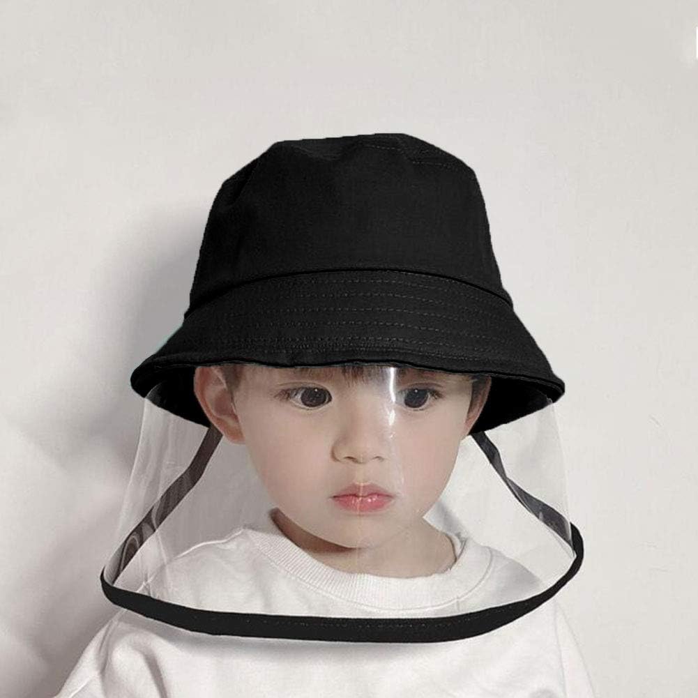 Protective Kids Face Mask Cap,Reusable Child Facial Mask, Anti-Spitting Dustproof Baby Mask Cover Bucket Hat for Outdoor Black