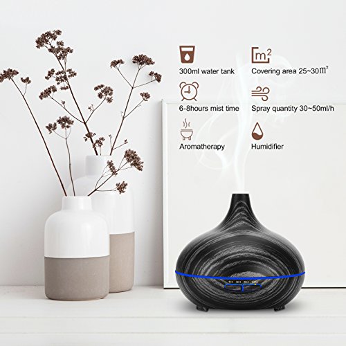 VicTsing 300ml Essential Oil Diffuser, Wood Grain Ultrasonic Aroma Cool Mist Humidifier for Office Home Bedroom Baby Room Study Yoga Spa (Grey and Black)