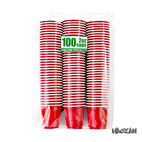 image for HAOZAN 100ct 2oz Shot Glasses Disposable, Cute Red Mini Plastic Cups, 