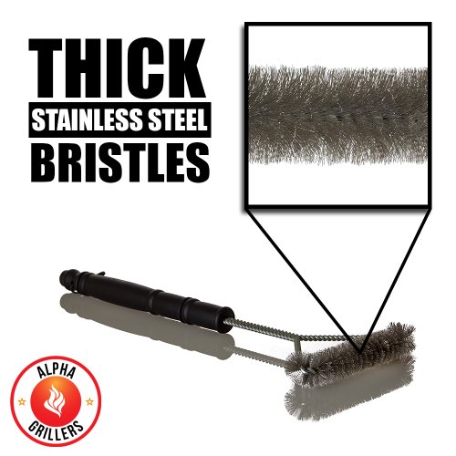 Alpha Grillers BBQ Grill Brush. Stainless Steel Bristles, 18 Inch Long Tools. Best Cleaner for A Weber Barbecue