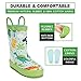 Knodel Rain Boots for Kids, Waterproof Rubber Boots with Easy-On Handles for Boys and Girls, Rubber Printed Patterns Shoes for Toddlers (7 Toddler, Green Dinosaur)