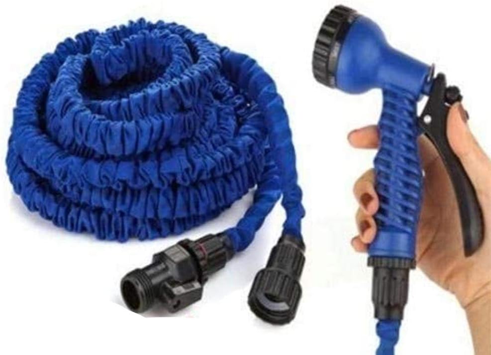 Garden Hose, Elastic, up to 3 Times The Length Retractable Valve Slide 45 m, Colour: Blue/Green