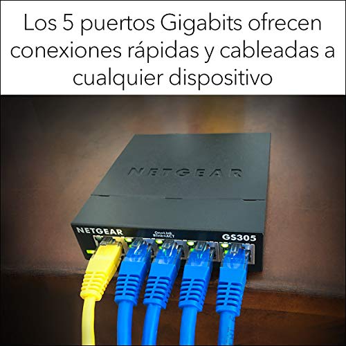 NETGEAR-Switch-5-puertos-Gigabit-Unmanaged-GS305-Switch-Ethernet-domestico-switch-de-oficina-plug-and-play-carcasa-metalica-montaje-sobremesapared
