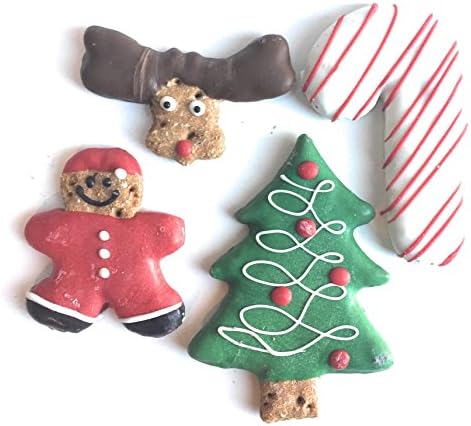 Christmas Dog Treats with Gift Bag | Gourmet Dog Christmas Treats | Holiday Dog Cookie Biscuits,Homemade with Yogurt Icing (5 Premium Treats)