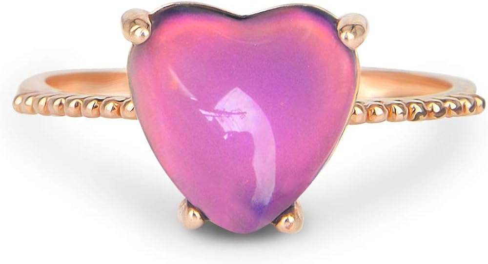 Fun Jewels Minimalist Rose Gold Heart Mood Ring Crystal Color Change