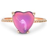 FUN JEWELS Minimalist Rose Gold Heart Mood Ring Crystal Color Change Stone Size Adjustable for Women