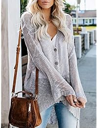 Yacooh - Chaqueta de punto para mujer, estilo bohemio, ligera, con botones, cuello en V, suelta, bohemia