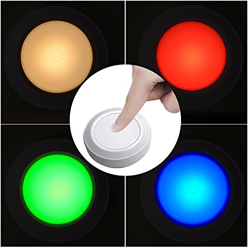 HONWELL LED Puck Light 5 Pack RGB Color Changing Closet Light with Battery Powered Selectable Dimmer Tap Light Round Shape (3000K)