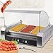 S AFSTAR Commercial 30 Hot Dog 11 Non-Stick Roller Machine, Electric Hot Dog Sausage Grill Cooker Machine with Removable Stainless Steel Drip Tray & Glass Hood Cover, Countertop Hot Dog Roller Warmer
