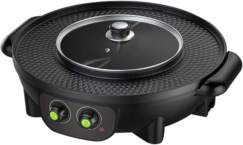 YJIUJIU Portable BBQ Grill, Multi-Function Electric Grill Indoor Barbecue Electric Hot Pot Large Capacity Home Easy Clean Smokeless Non-Stick Electric Cooker,Black