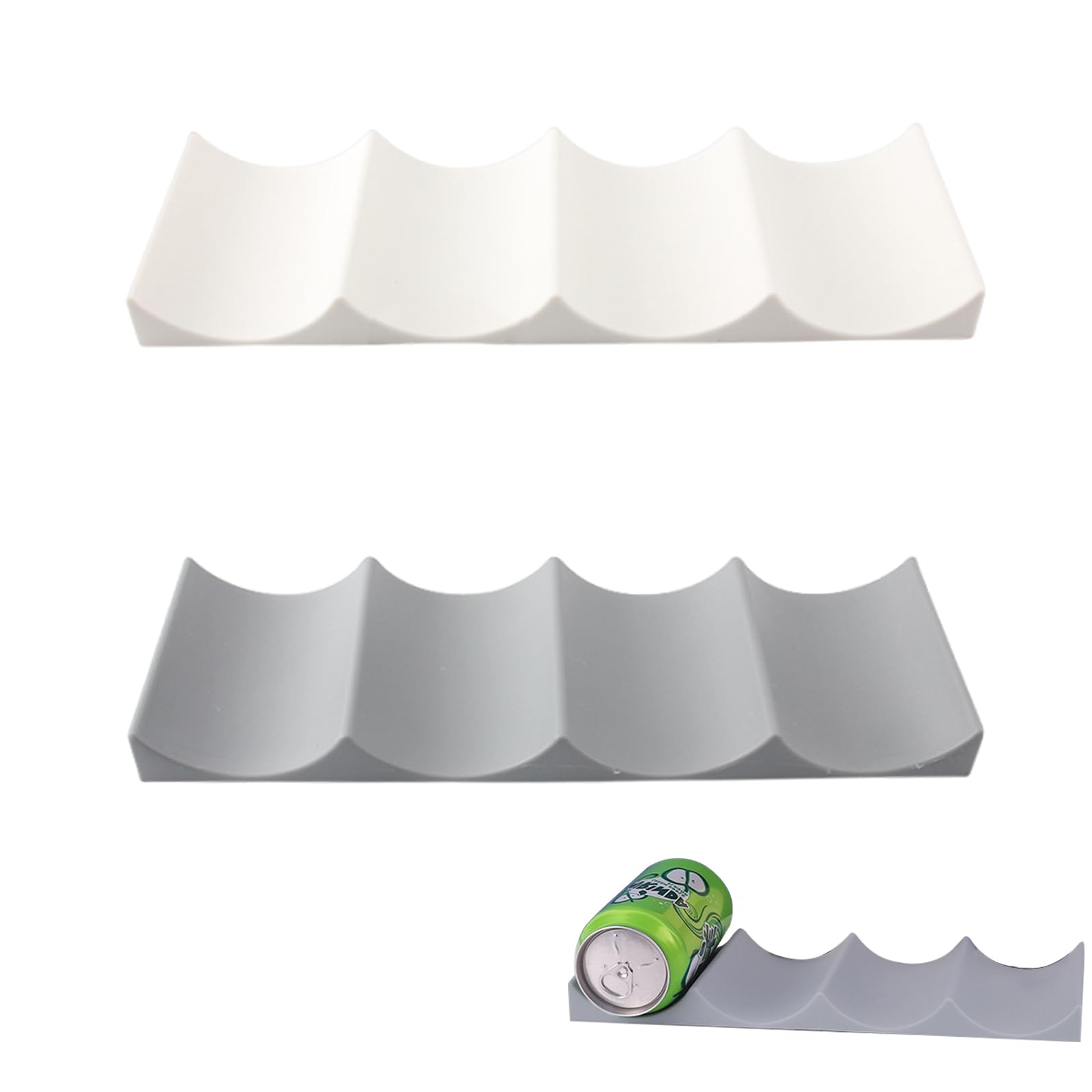 Makoto Nobu 2 Pcs Fridge Wine Rack - Stackable Non-Slip Refrigerator Bottle Holder, European Style Wine Bottle Display Mat for Kitchen, Table, Pantry, Cabinet, Countertop, Fridge - White & Grey