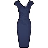 MUXXN Women's 1950's Vintage V Neck Ruched Sheath Formal Pencil Dress