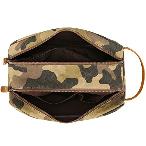 Kemy's Camo Toiletry Bag Mens Bathroom Tolietree Travel Bag Grooming Shaving Bags for Men Dopp Dob Dobb Kits Vintage Leather Toilet Hygiene Bag Double Compartment Traveling Easter Gifts, Camouflage