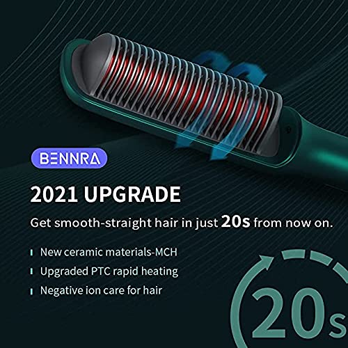 Bennra Hair Straightener Brush (2021New) - Enhanced Ionic Straightening Brush, LED Display & 20s Fast Straight Hair with Negative Ion Generator, Anti-Scald, Best for Salon at Home (Luxury Green)