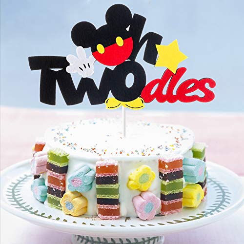 MALLMALL6 Mickey Two Birthday Cake Topper Twodles Mickey Birthday Party Supplies Cute Cake Decorations Two Years Old Mickey Themed Birthday Party Favors for 2nd Toddlers Baby Boys Girls