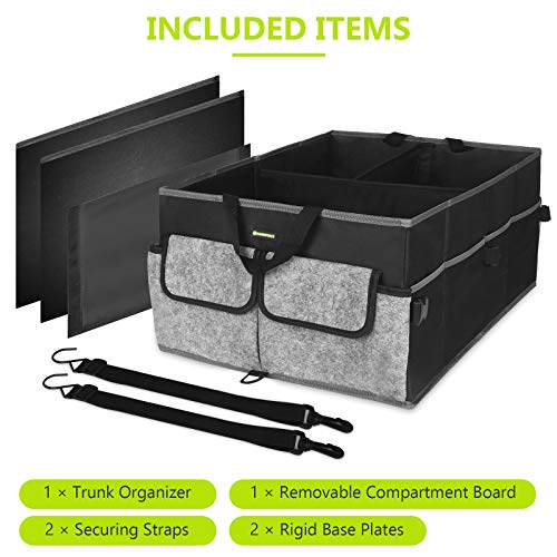 HAWKFORCE Cargo Organizer for Trunk, Heavy Duty Design with Folding Interlayer Compartments,Non Slip Bottom,Securing Straps,Multi Portable Trunk Organizer for any In-vehicle Organization Needs(Black)