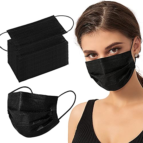 100PCS Black Disposable Face Mask 3 Ply Filter Protection Breathable