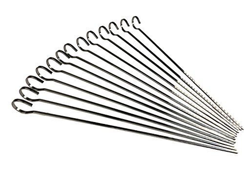 BonBon Flat Barbecue Skewers, 10 Inch Stainless Steel Shish Kebab Kabob Grilling Skewers Set Of 12 (Silver)