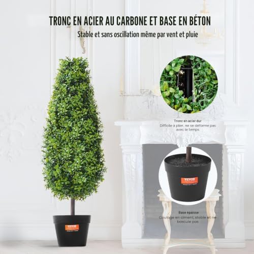Buis Artificiel, Lot de 2, Faux Arbres Topiaires 91,4 cm avec Feuilles Supplémentaires et Pot, Résistante aux UV, Ensemble Fausse Plante Artificielle Verte pour Décoration Intérieur Extérieur
