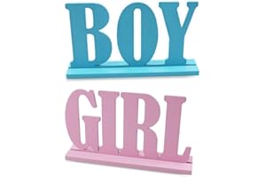 JTRF Boy Girl Wooden Table Decorations,Gender Reveal Table Decorations Boy Girl Letter Table Signs with Bases Decorative Centerpieces Signs Wooden Tabletop Decor for Tier Tray,School Supplies(1set)