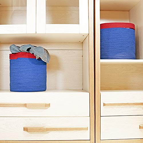 ICEBLUE HD Cotton Rope Blue Storage Baskets 12X12.5 Inches Woven Baskets Set of 2 Kids Toy Baskets Boxes Bins