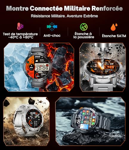 LIMIGE Men's Smartwatch with 1000 mAh/Torch, 1.75 Inches Smart Fitness Watch with Calls, 5 ATM Waterproof Military Smart Watch Tracker for Heart Rate Monitor SpO2,3 Straps, Black