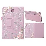 Evtech(tm) Bling Crystal Rhinestone Case for Samsung Galaxy Tab A 8.0 T350 Folio Case - Slim Fit Premium Vegan Leather Cover for Samsung Galaxy Tab A 8.0 Inch Tablet