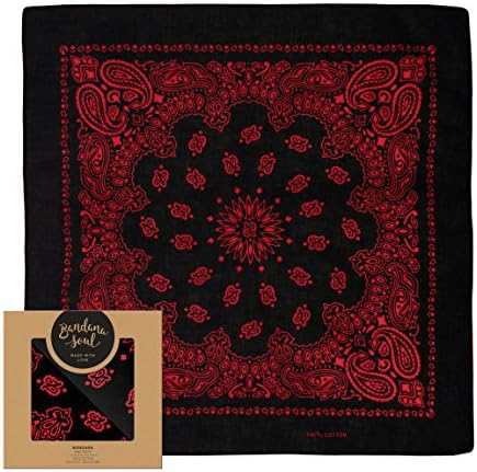 Bandanas by BANDANA SOUL - 100% Cotton Headband - 21.5 x 21.5 inches (Black1)