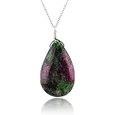 CRYSTALIS Natural Ruby Zoisite Gem Stone Pendant Necklace, High Grade Polished Pear Crystal, Chakra Healing Cabochon, Women Jewelry, Dainty 925 Sterling Silver Chain 18 inch