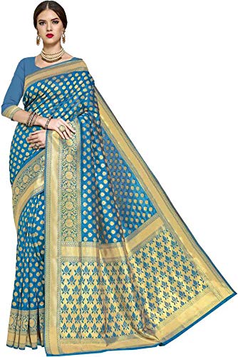 Womens Kanchipuram Art Silk Saree With Blouse Piece (Firozi)