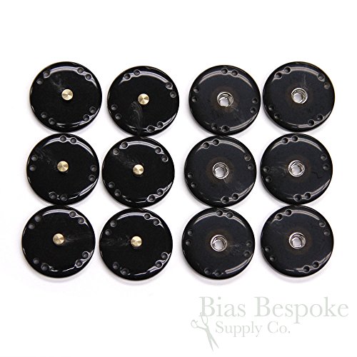 Set of 6 Black Horn-Effect Sew-on Snaps, 36 Line, Made in Italy