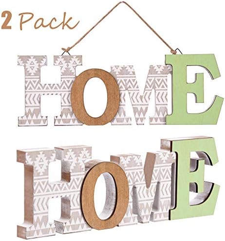 Furniture Life 2 Pack Rustic Wood Home Decorative Sign, Hangable Decorative Word Signs, Standing Cutout Word Decor, Multicolor