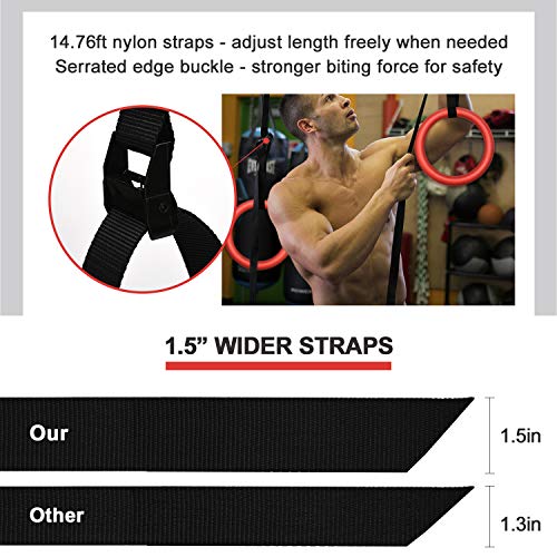 image for PACEARTH Gymnastic Rings 1100lbs Capacity with 14.76ft Adjustable Buck