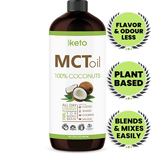 Premium MCT Oil Keto Non GMO Coconuts & Paleo Diet Friendly - Coffee Shakes & Salads. BPA Free 32oz