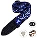 CANTUS Guitar Strap for Bass Acoustic Electric Guitars with 2 Strap Lock Button 1 Headstock band 1 Metal Pick, Blue Lightning Type