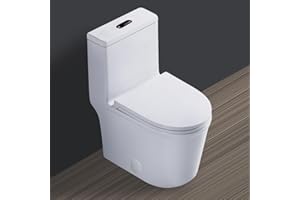 WinZo Small One Piece Toilet 23" Depth Modern Compact Short Design with Matte Black Button for Small Tiny Mini Bathroom 12" Rough-in,White (WZ5079WB)