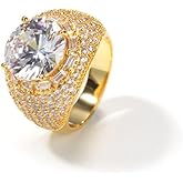 Orbelix 14K Gold over S925 Sterling Silver Round Moissanite Signet Ring, Curved Style, Stylish and Durable Men's Jewelry (Yellow,US 9)